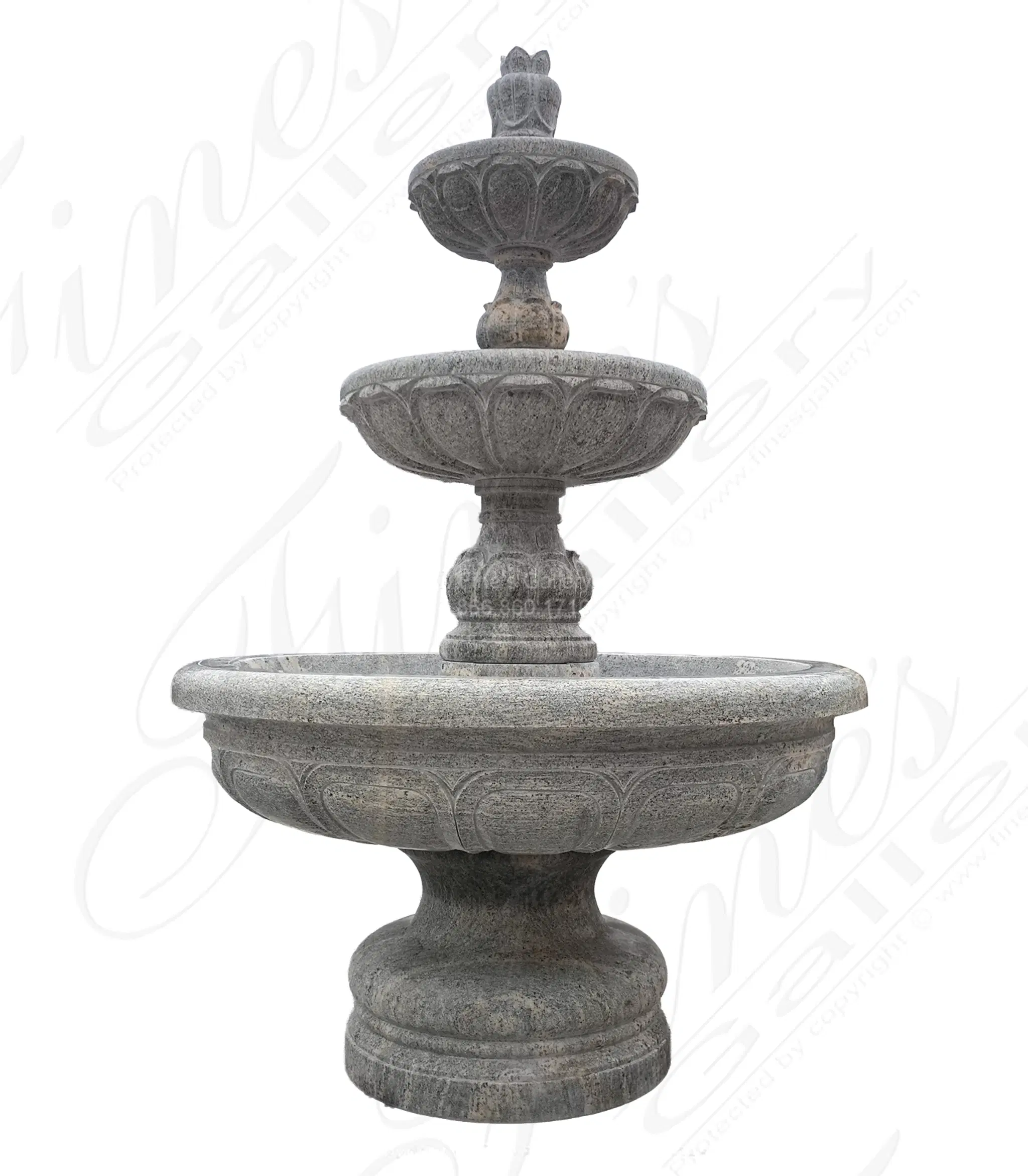 Granite Motor Court Three Tiered Fountain — Model MF-2475 — Hand-Crafted by Fine's Gallery