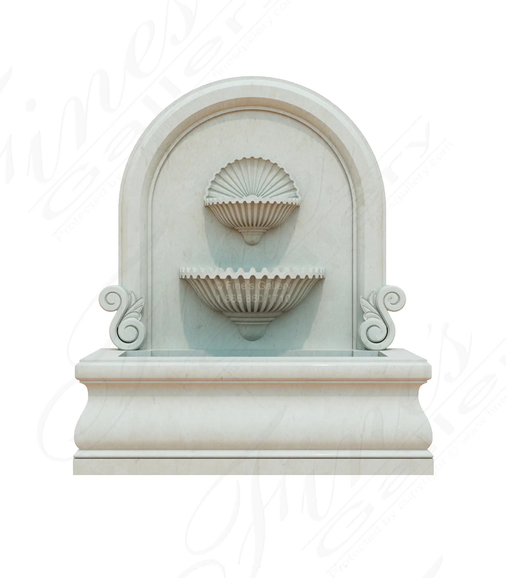 Arched Shell Motif Wall Fountain in Vratza Limestone — Model MF-2480 — Hand-Crafted by Fine's Gallery
