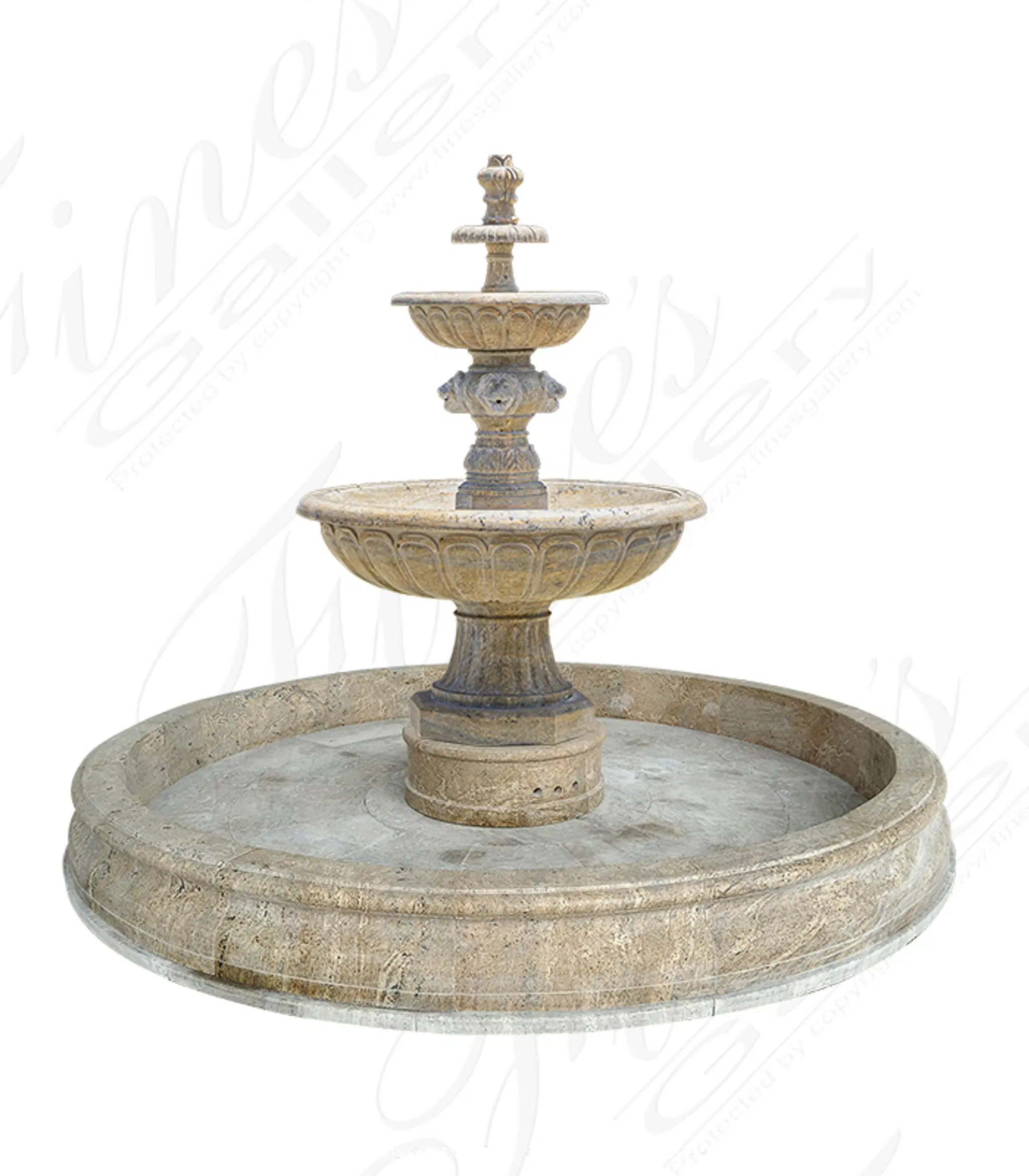 Majestic Lion Theme Fountain Feature in Antique Gold Granite — Model MF-2489 — Hand-Crafted by Fine's Gallery