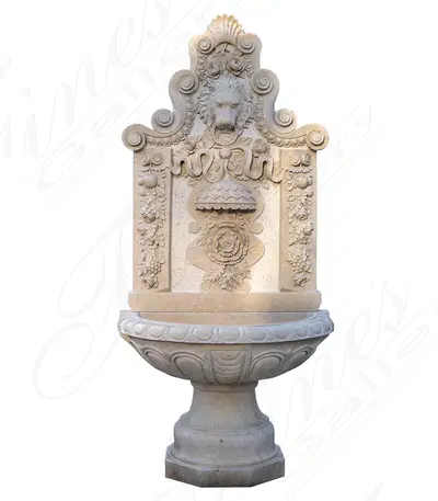 Majestic Flora Lionhead Marble Wall Fountain