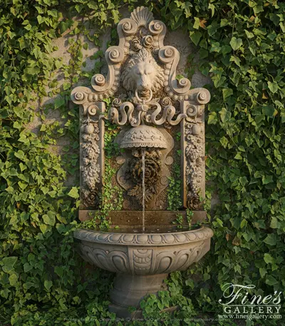 Majestic Flora Lionhead Marble Wall Fountain