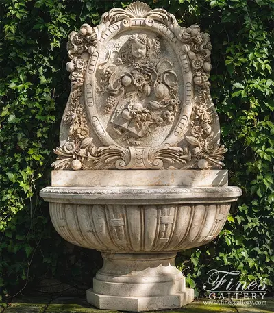 Large Outdoor Wall Fountain in Miele Verona Limestone