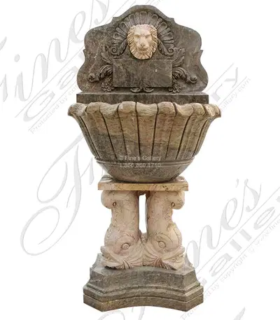 Two Toned Lion & Fish Fountain