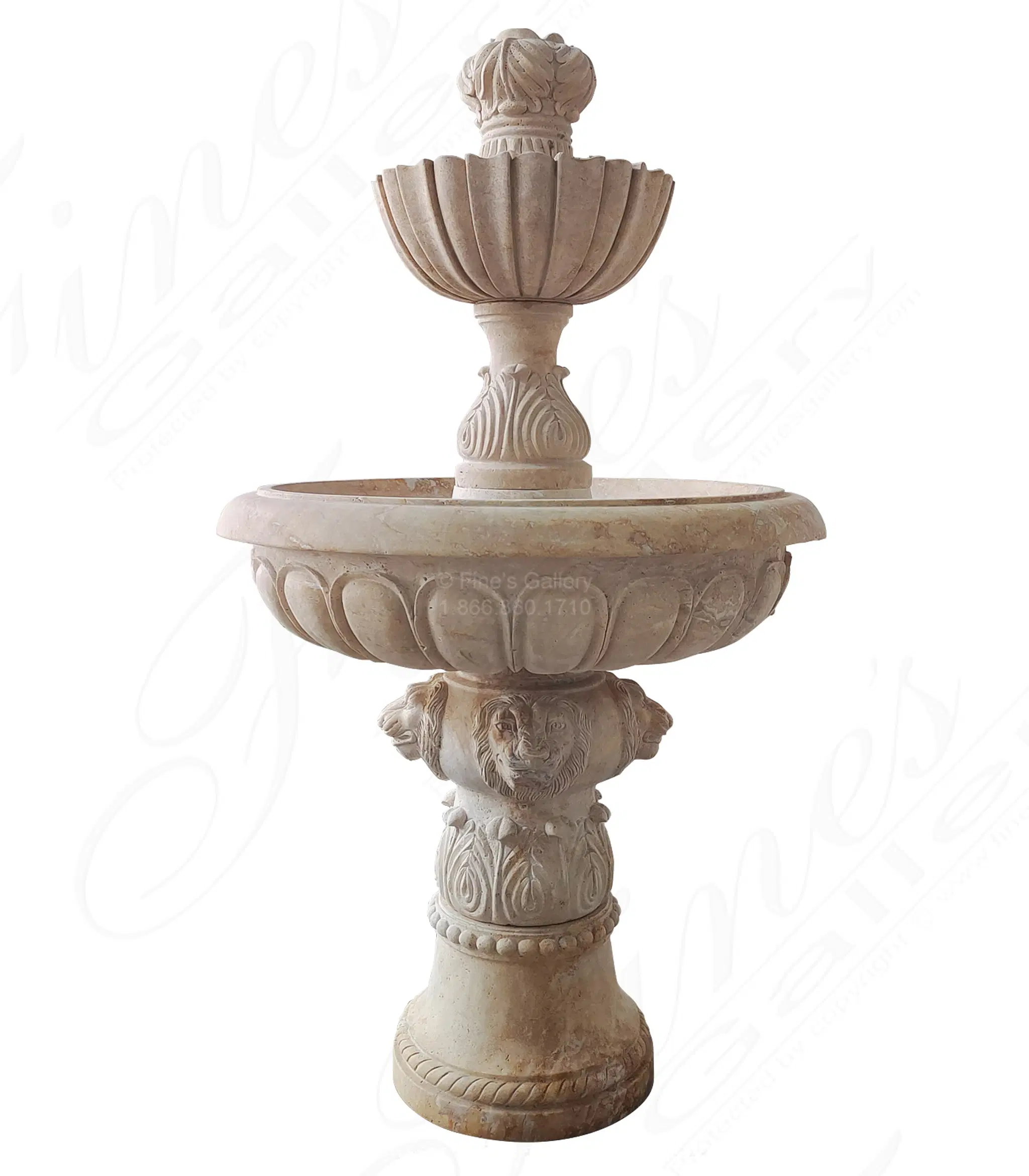 Fleur De Lis Travertine Fountain — Model MF-601 — Hand-Crafted by Fine's Gallery
