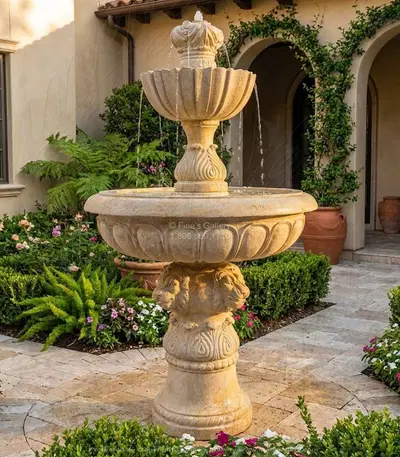 Fleur De Lis Travertine Fountain