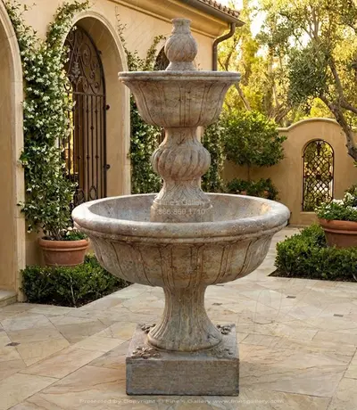 Traditional Two Tier Fountain in Classic Light Travertine