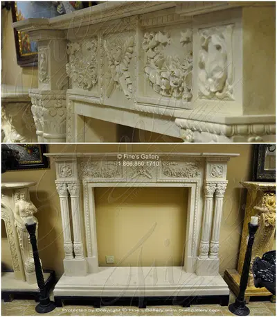 A neoclassical column style mantel in Galala marble