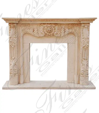 Ornate Floral Style Cream Marble Fireplace