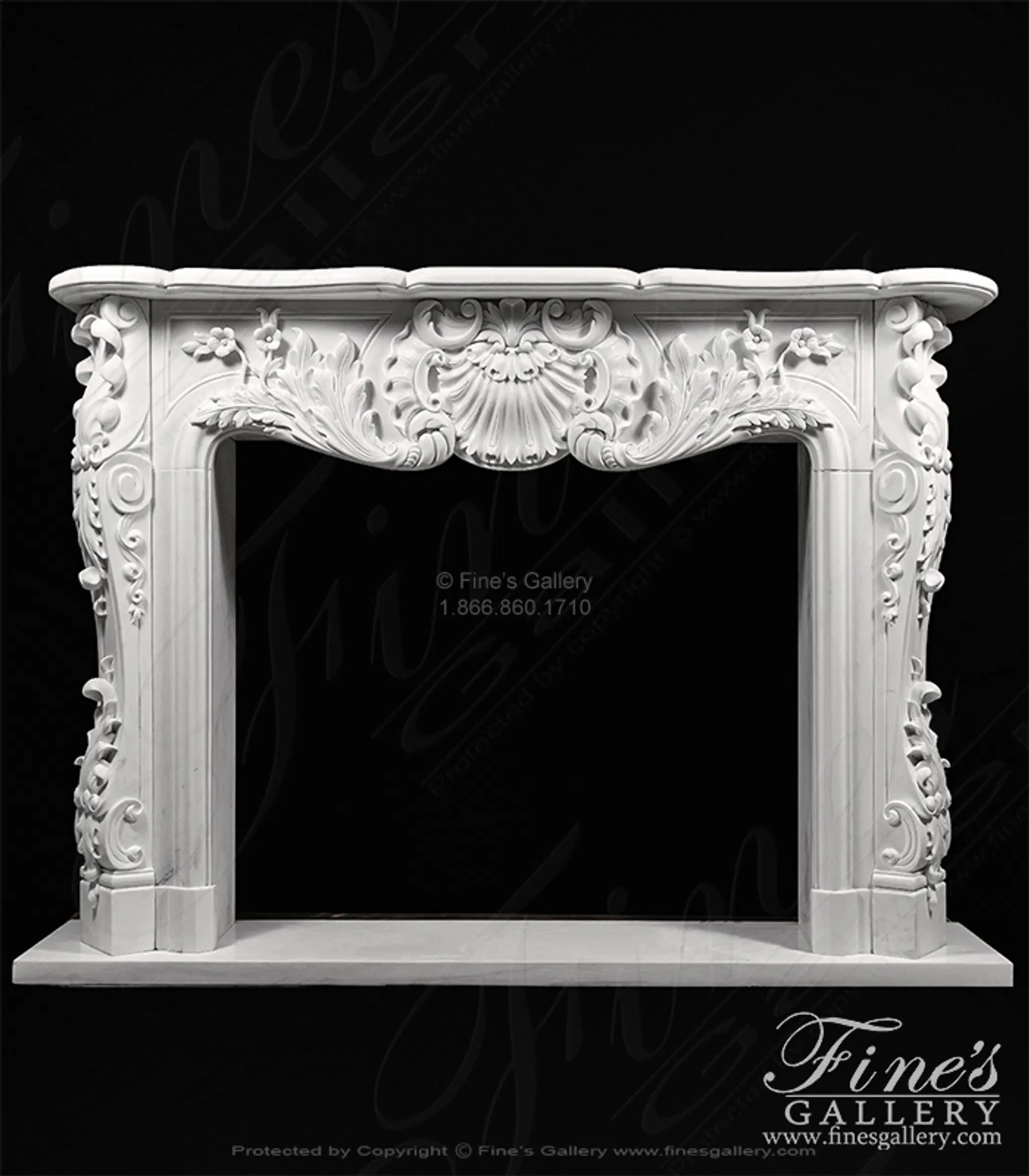 French Versailles White French Marble Fireplace — Model MFP-114 — Hand-Crafted by Fine's Gallery