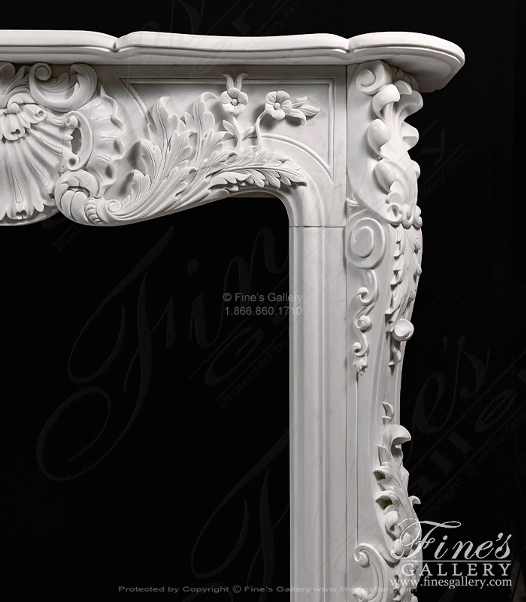 French Versailles White French Marble Fireplace — Model MFP-114 — detail view 3