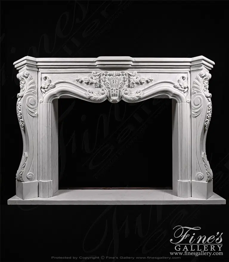 Ornate Floral Fireplace Mantel In Statuary White Marble