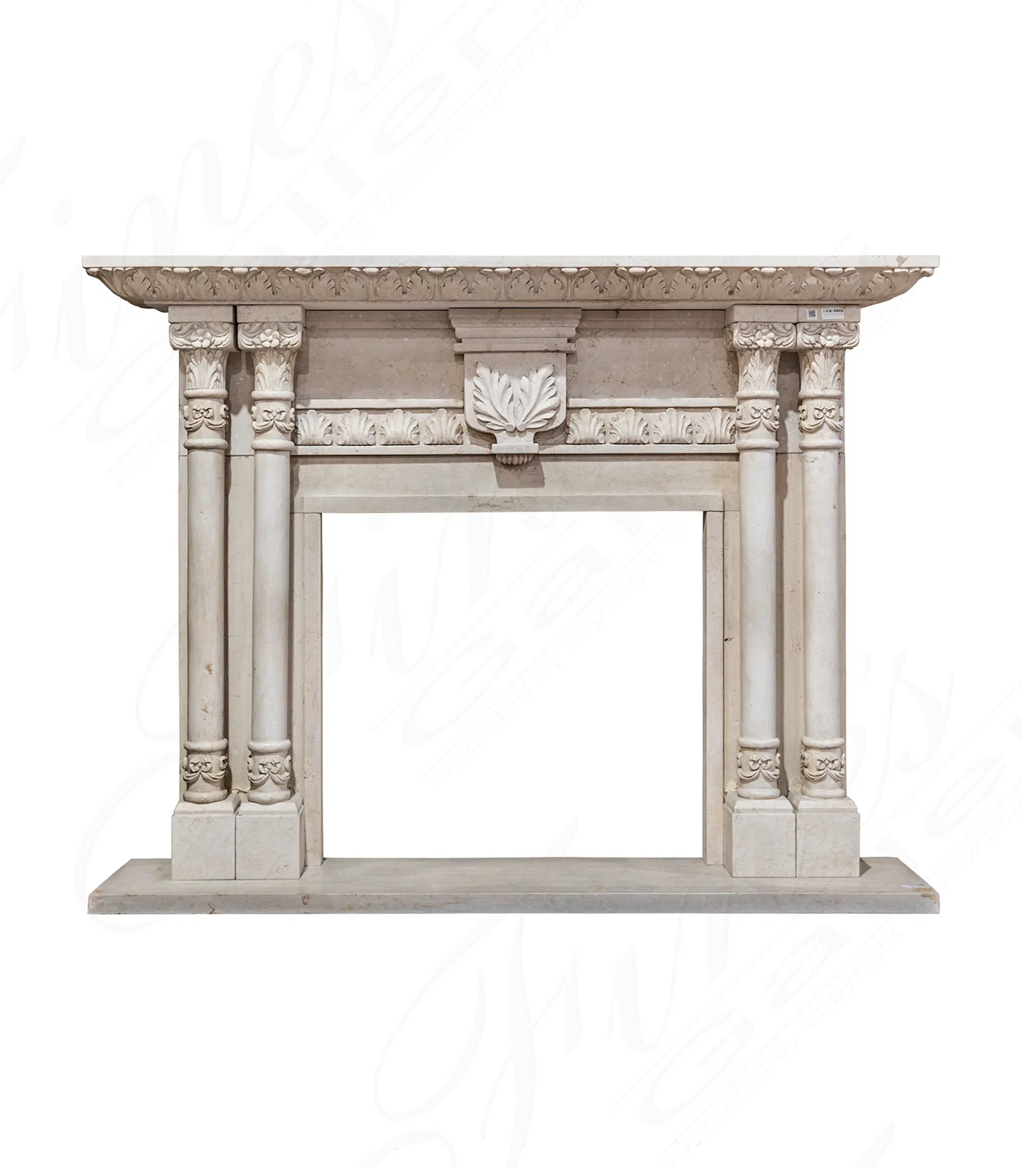 Four Pillar Cream Marble Mantel — Model MFP-1152 — Hand-Crafted by Fine's Gallery