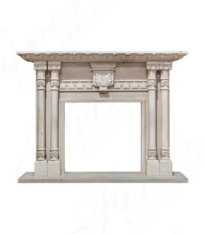 Four Pillar Cream Marble Mantel