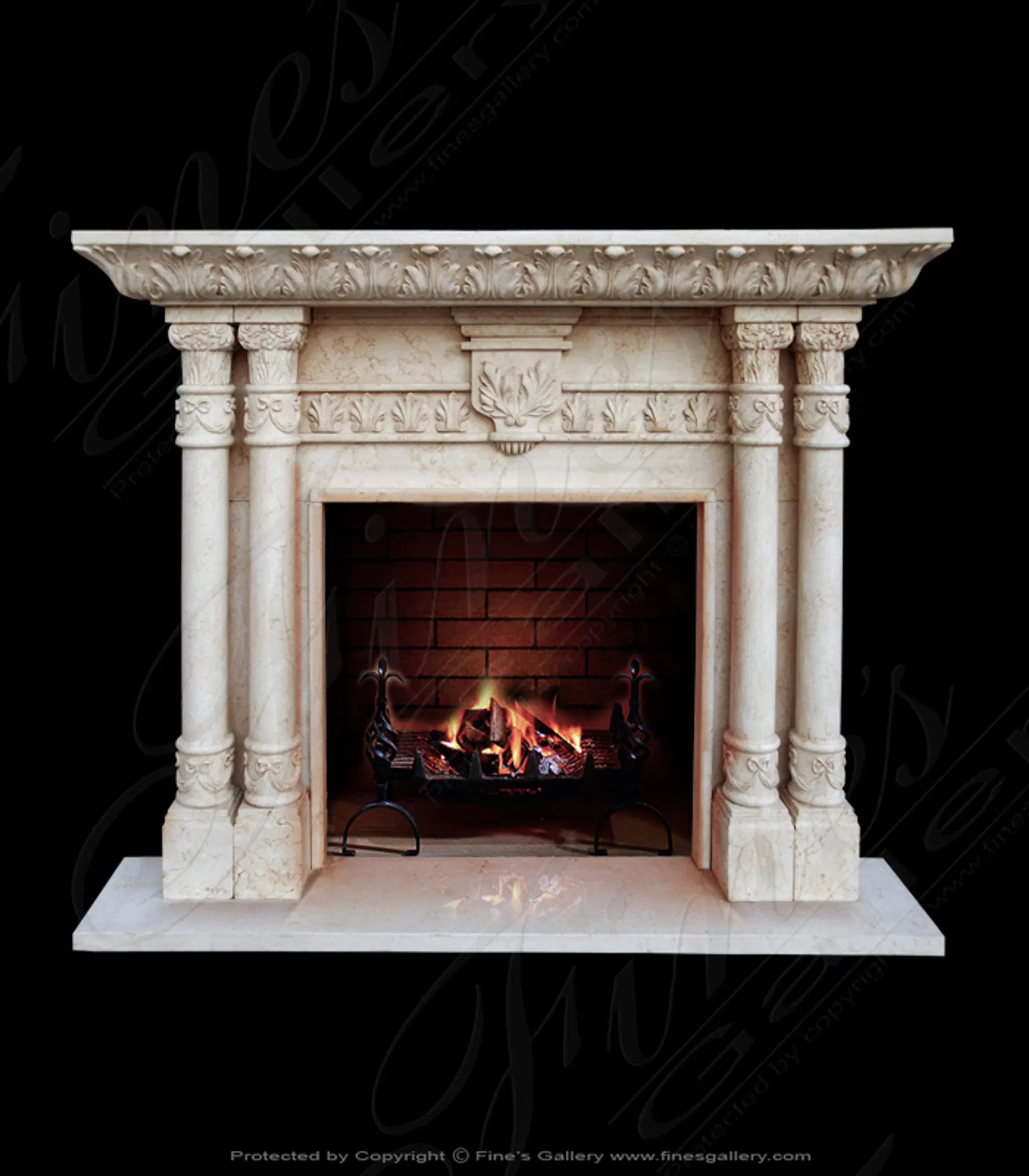 Four Pillar Cream Marble Mantel