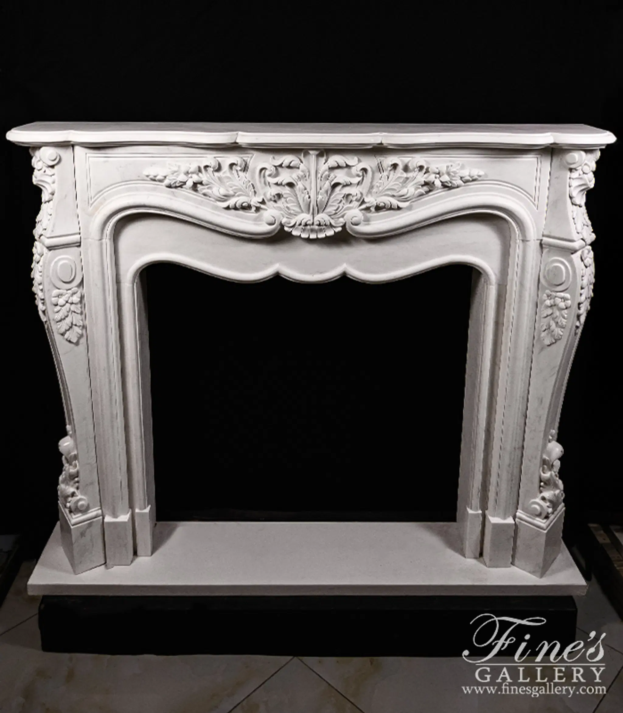 Oversized French Mantel in Statuary White Marble — Model MFP-1233 — detail view 1