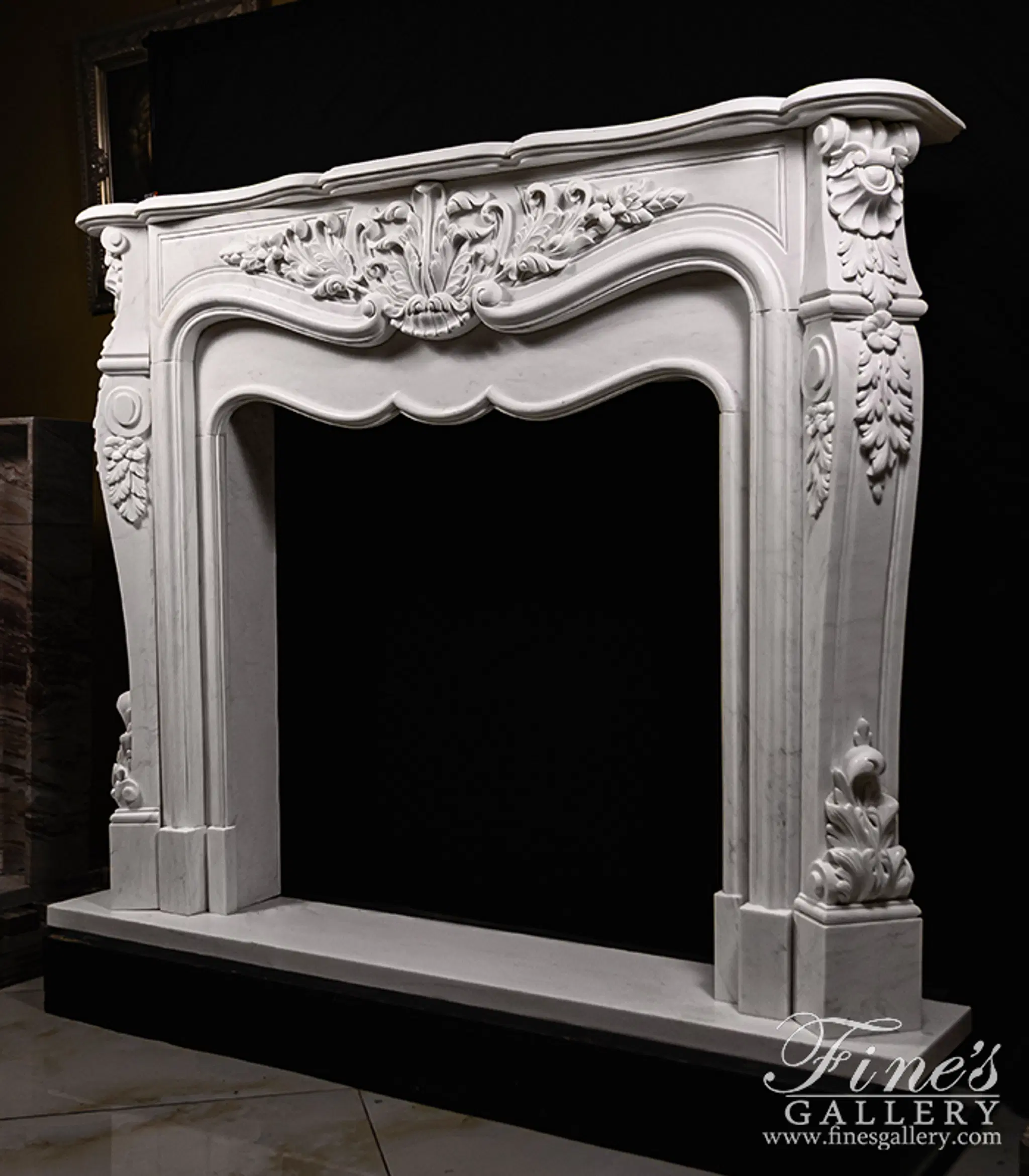 Oversized French Mantel in Statuary White Marble — Model MFP-1233 — detail view 2