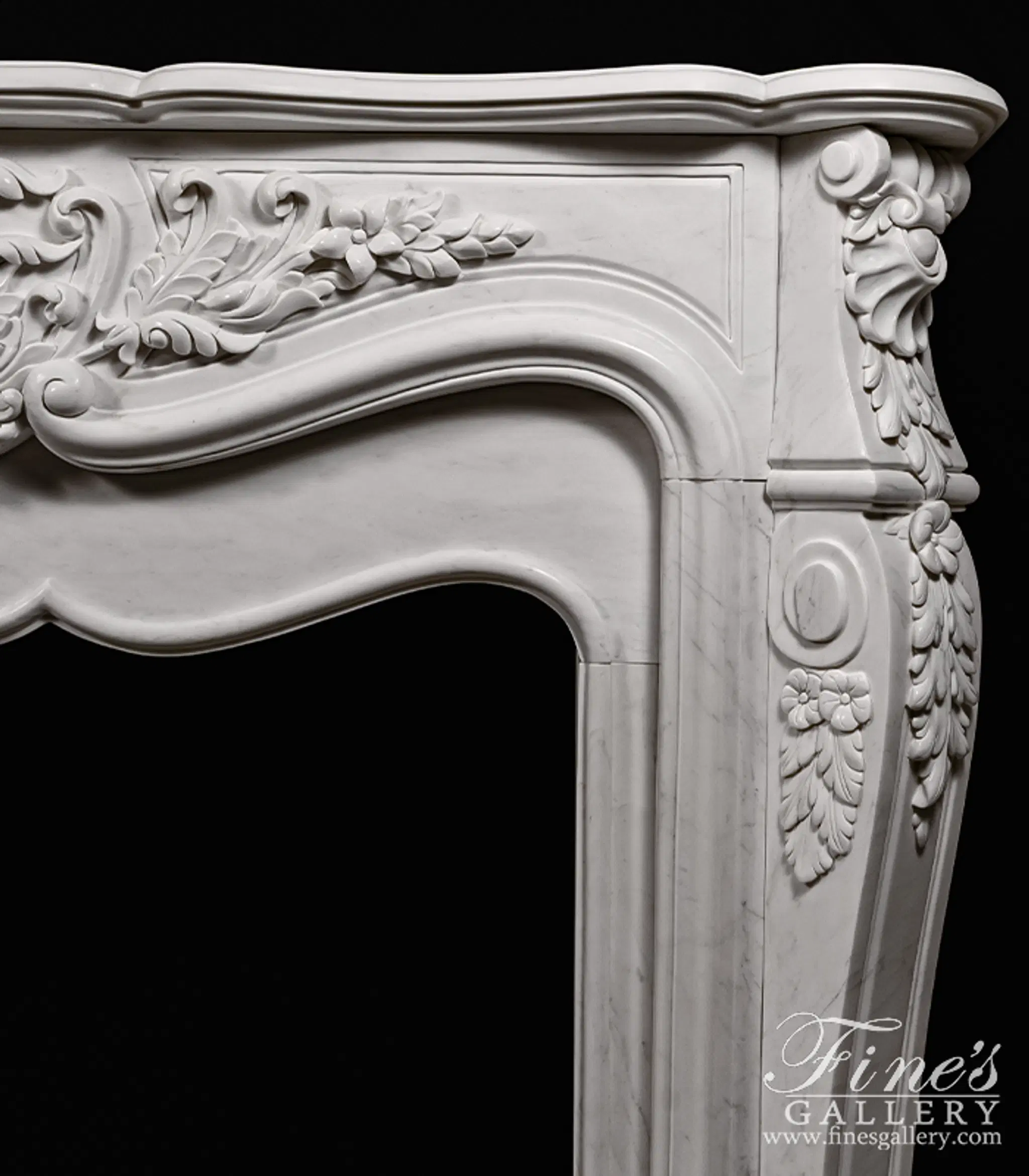 Oversized French Mantel in Statuary White Marble — Model MFP-1233 — detail view 4