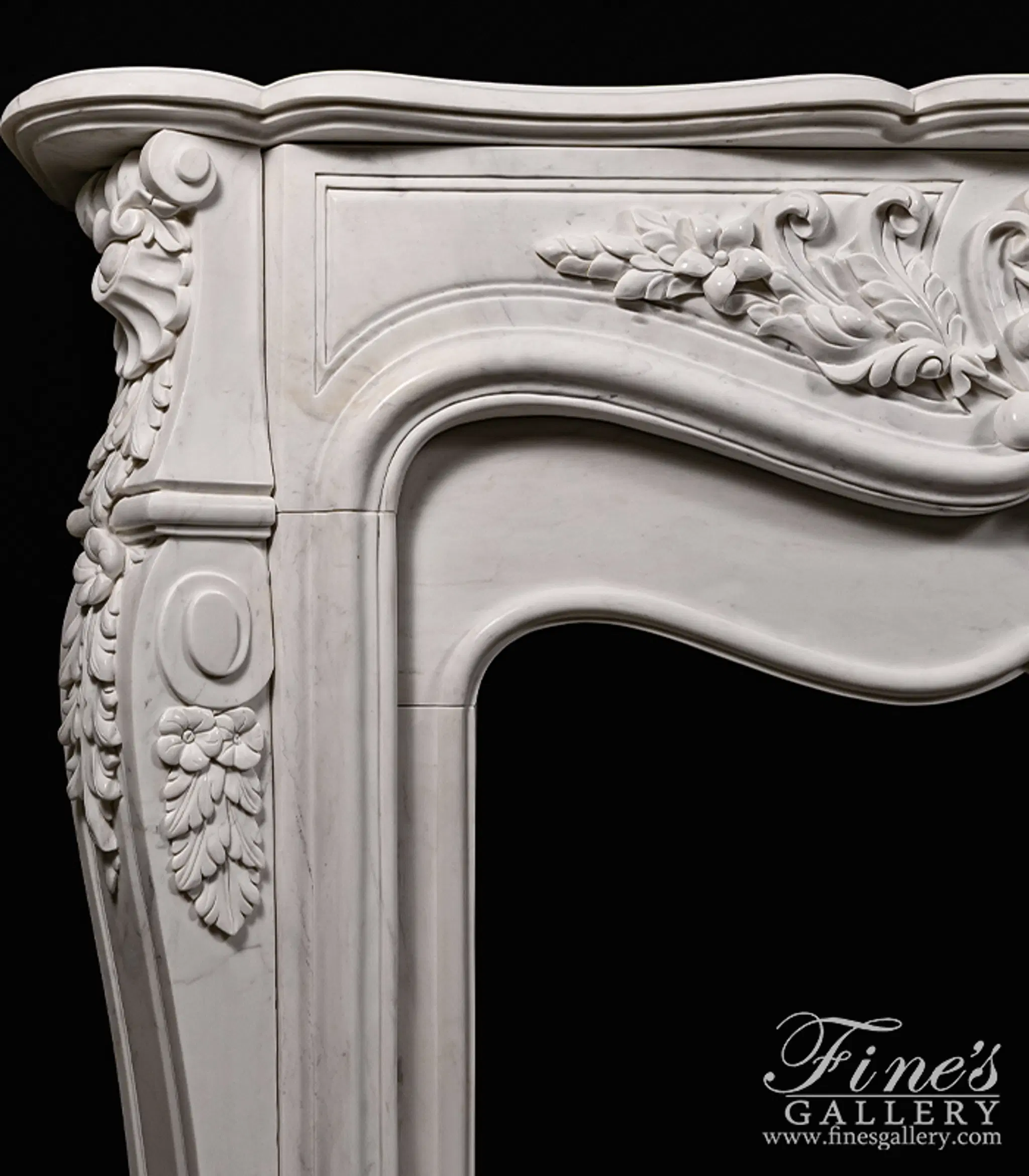 Oversized French Mantel in Statuary White Marble — Model MFP-1233 — detail view 5