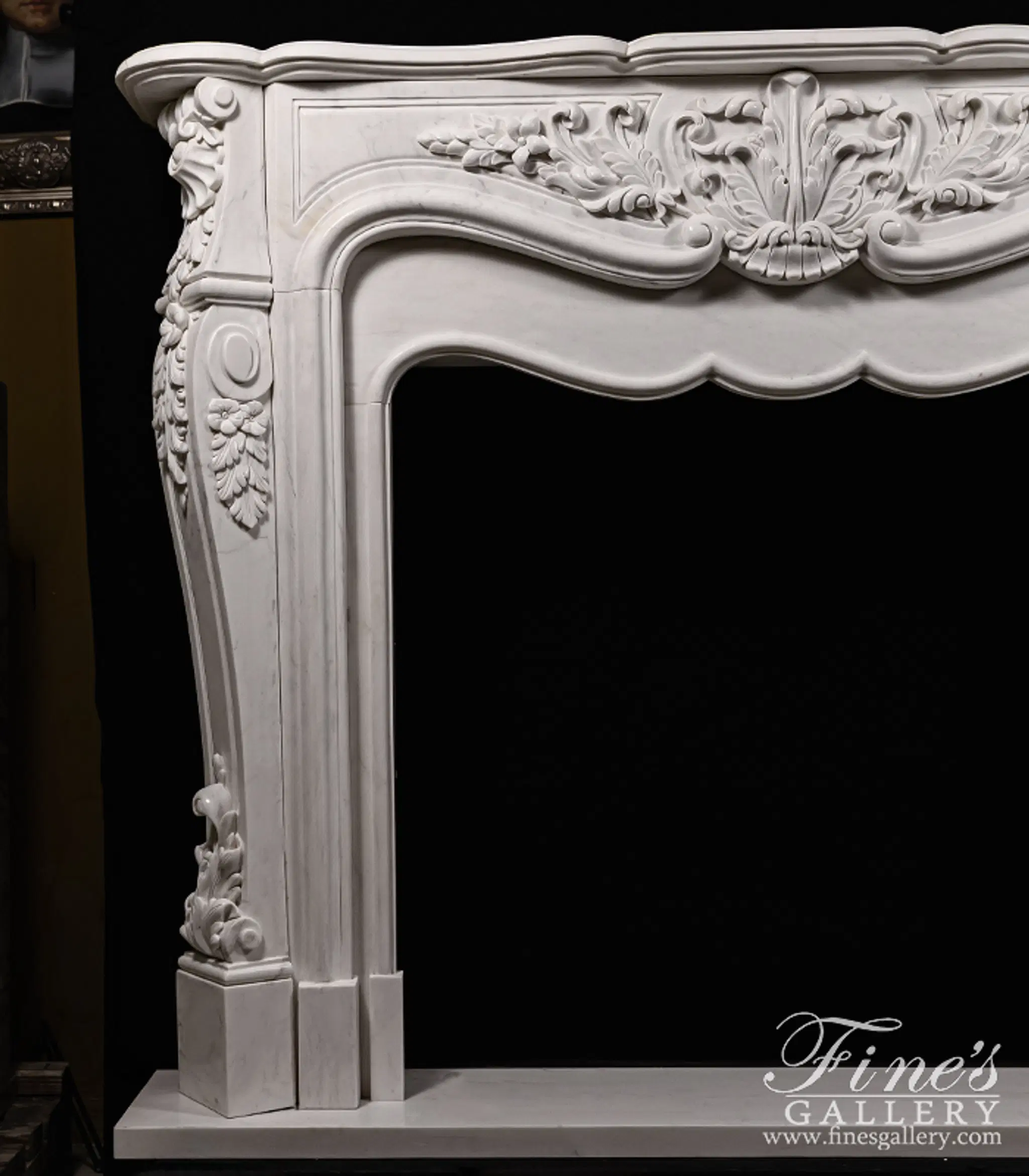 Oversized French Mantel in Statuary White Marble — Model MFP-1233 — detail view 6