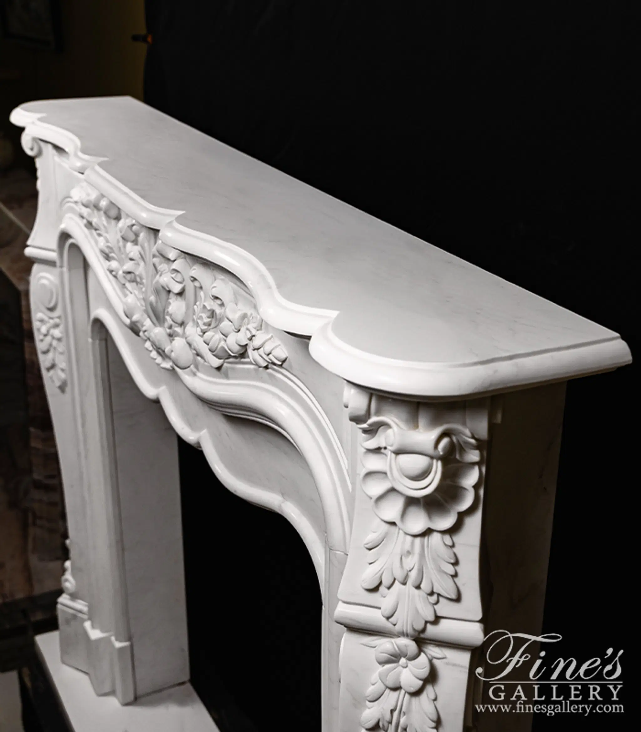 Oversized French Mantel in Statuary White Marble — Model MFP-1233 — detail view 7