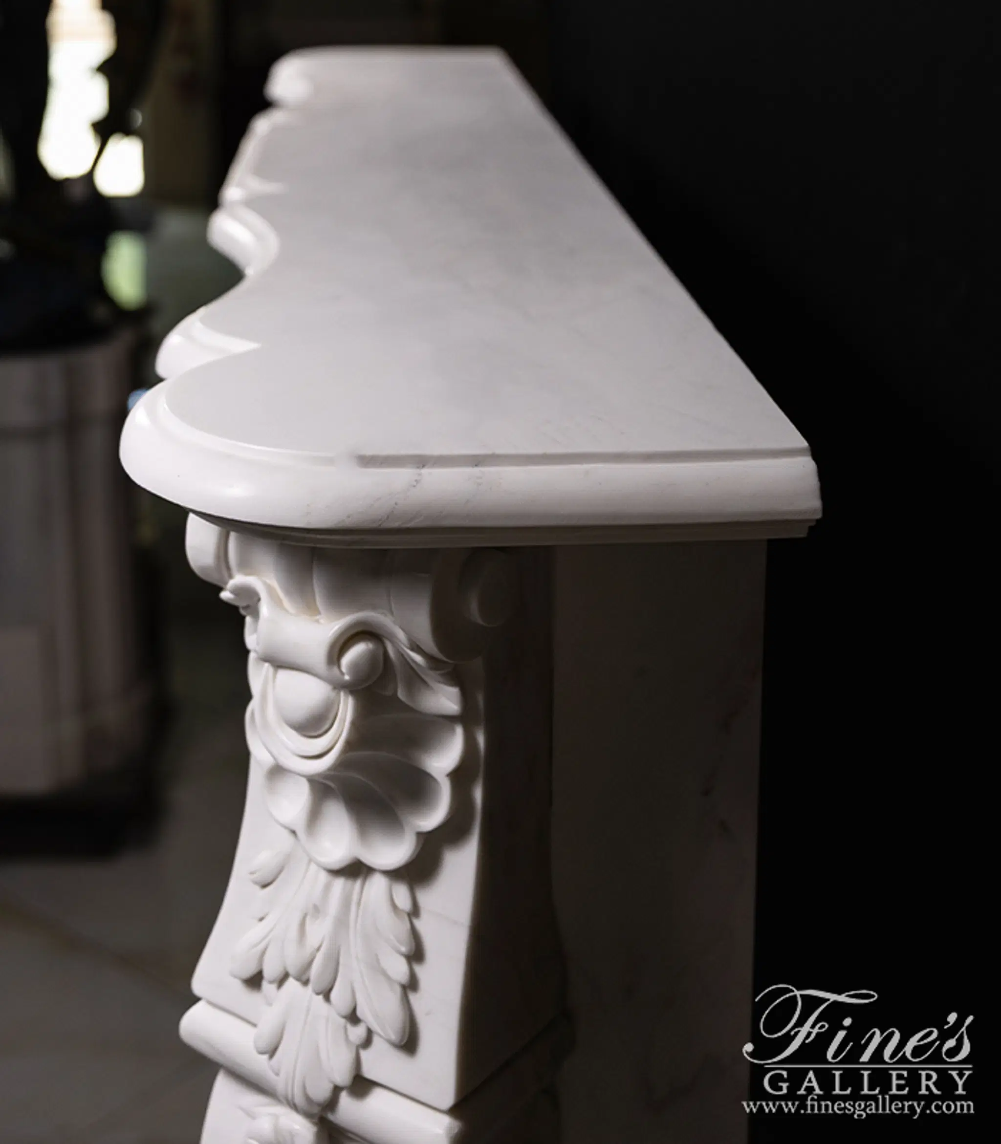 Oversized French Mantel in Statuary White Marble — Model MFP-1233 — detail view 8