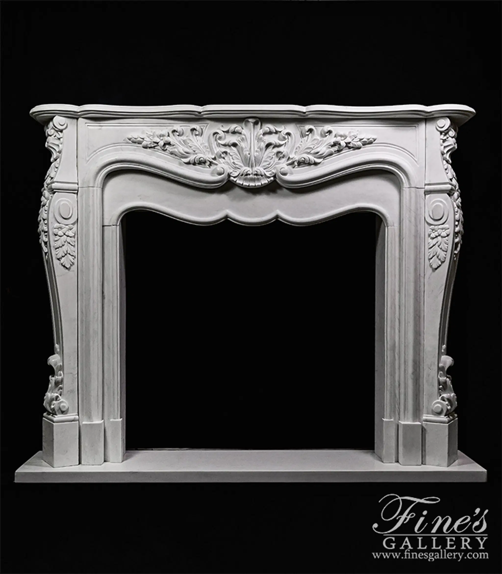 Oversized French Mantel in Statuary White Marble — Model MFP-1233 — Hand-Crafted by Fine's Gallery