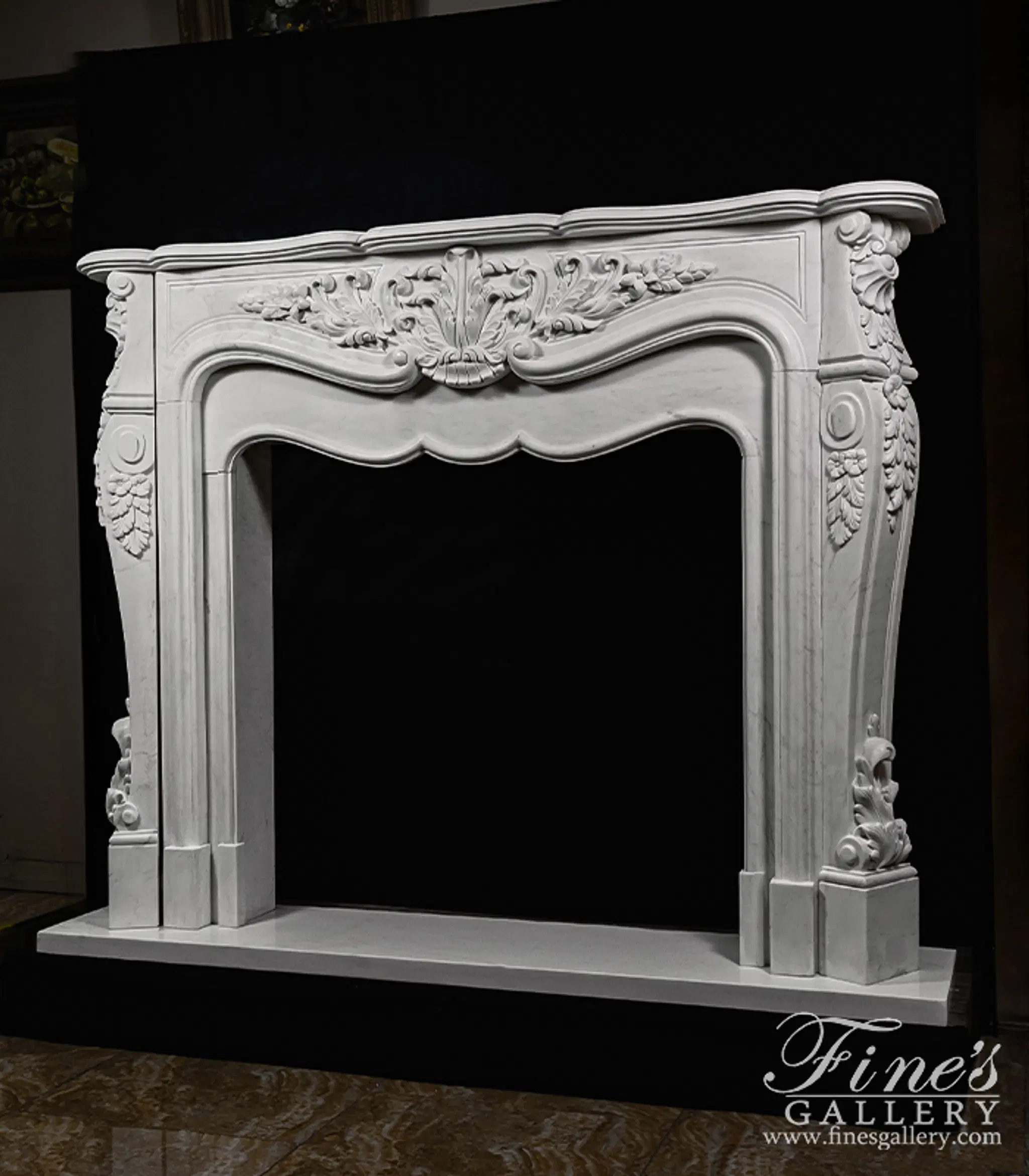 Oversized French Mantel in Statuary White Marble — Model MFP-1233 — detail view 1