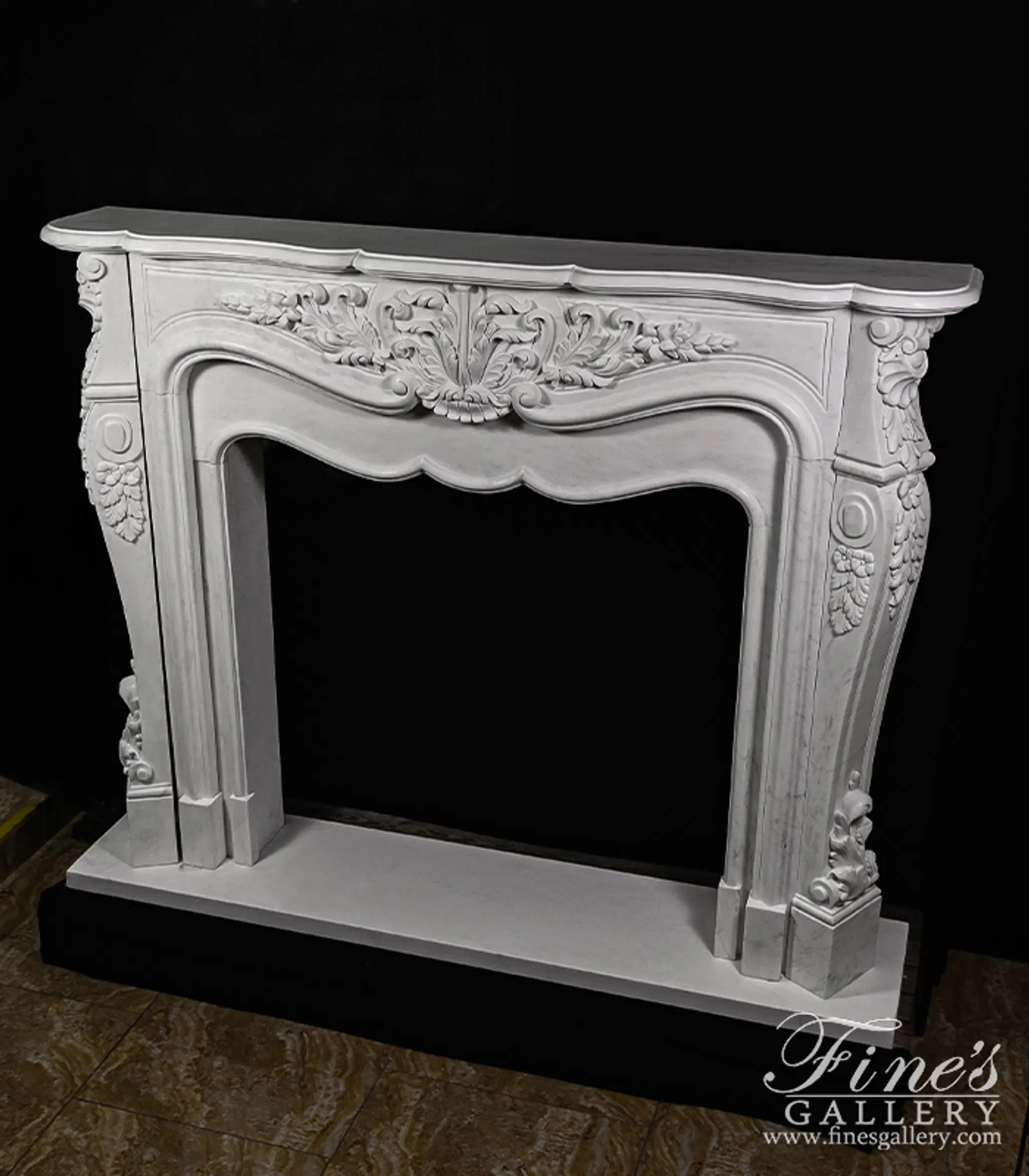 Oversized French Mantel in Statuary White Marble — Model MFP-1233 — detail view 2