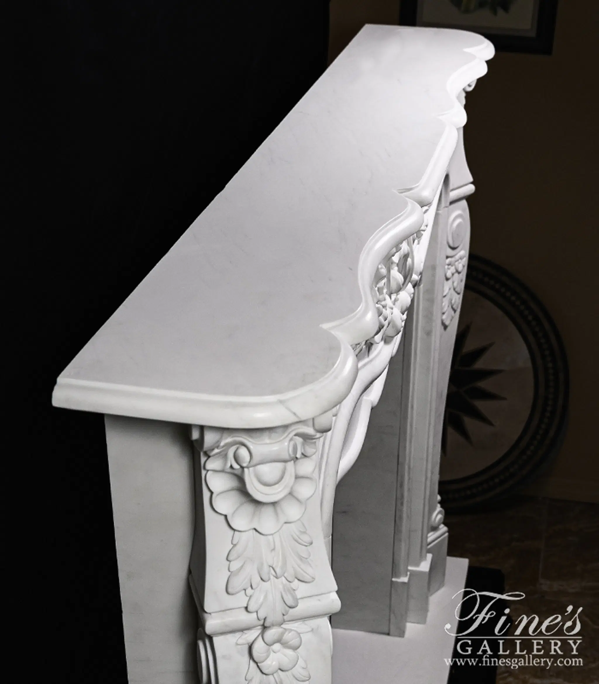 Oversized French Mantel in Statuary White Marble — Model MFP-1233 — detail view 5