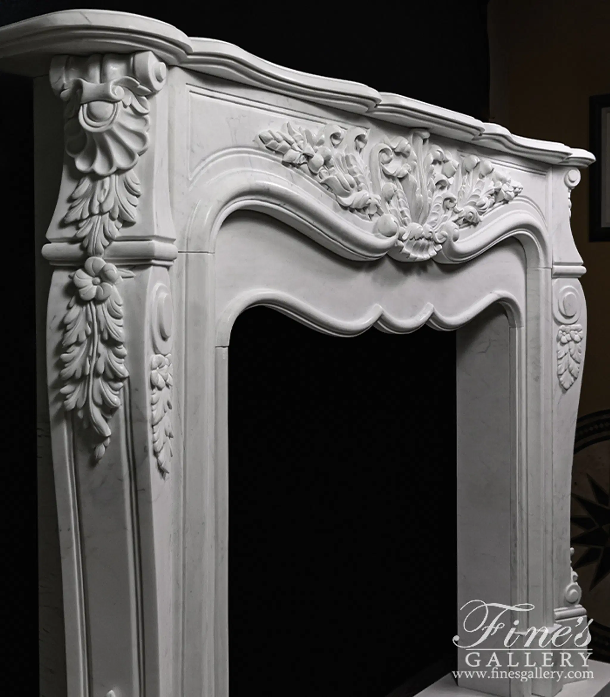 Oversized French Mantel in Statuary White Marble — Model MFP-1233 — detail view 6