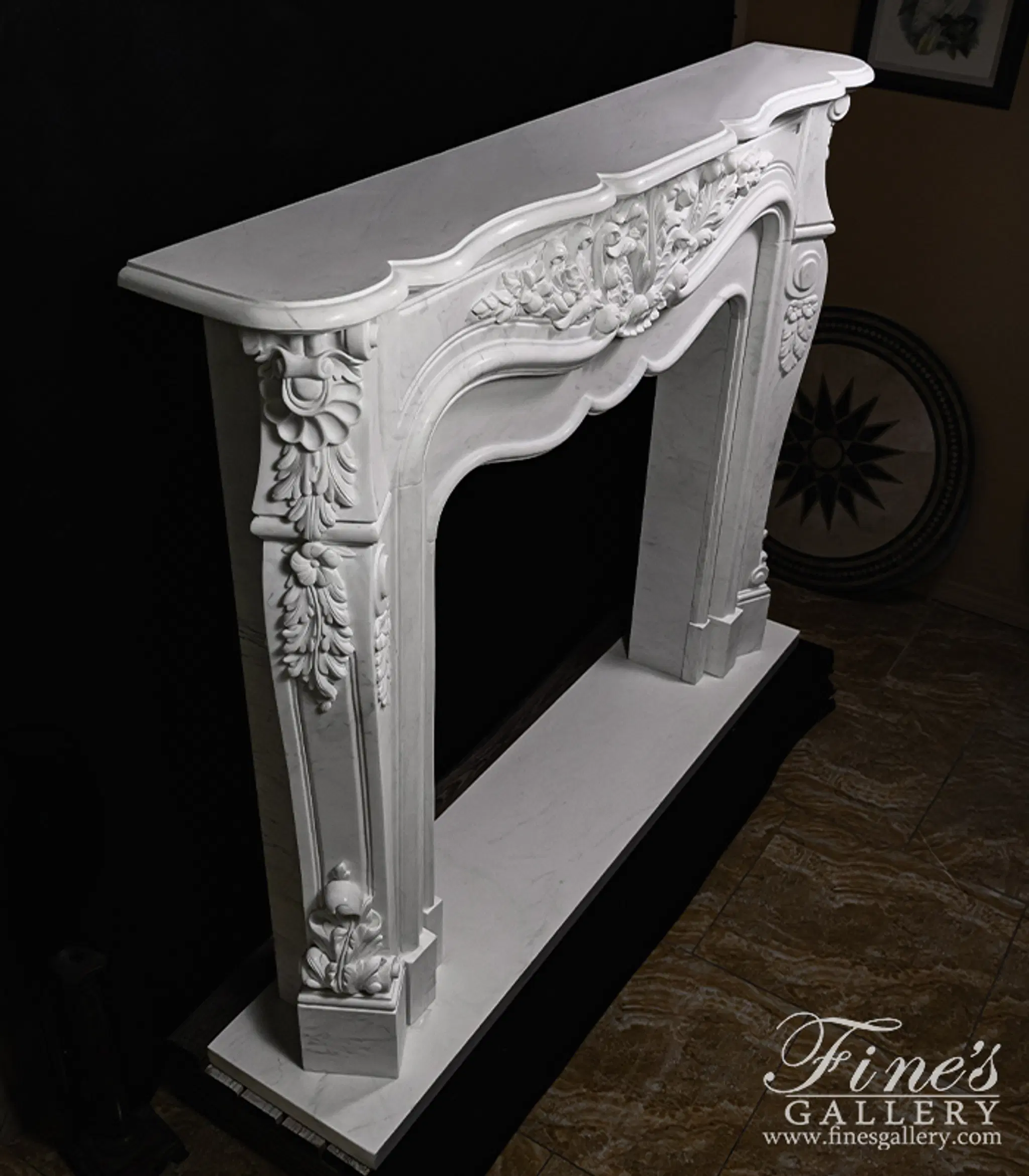 Oversized French Mantel in Statuary White Marble — Model MFP-1233 — detail view 7