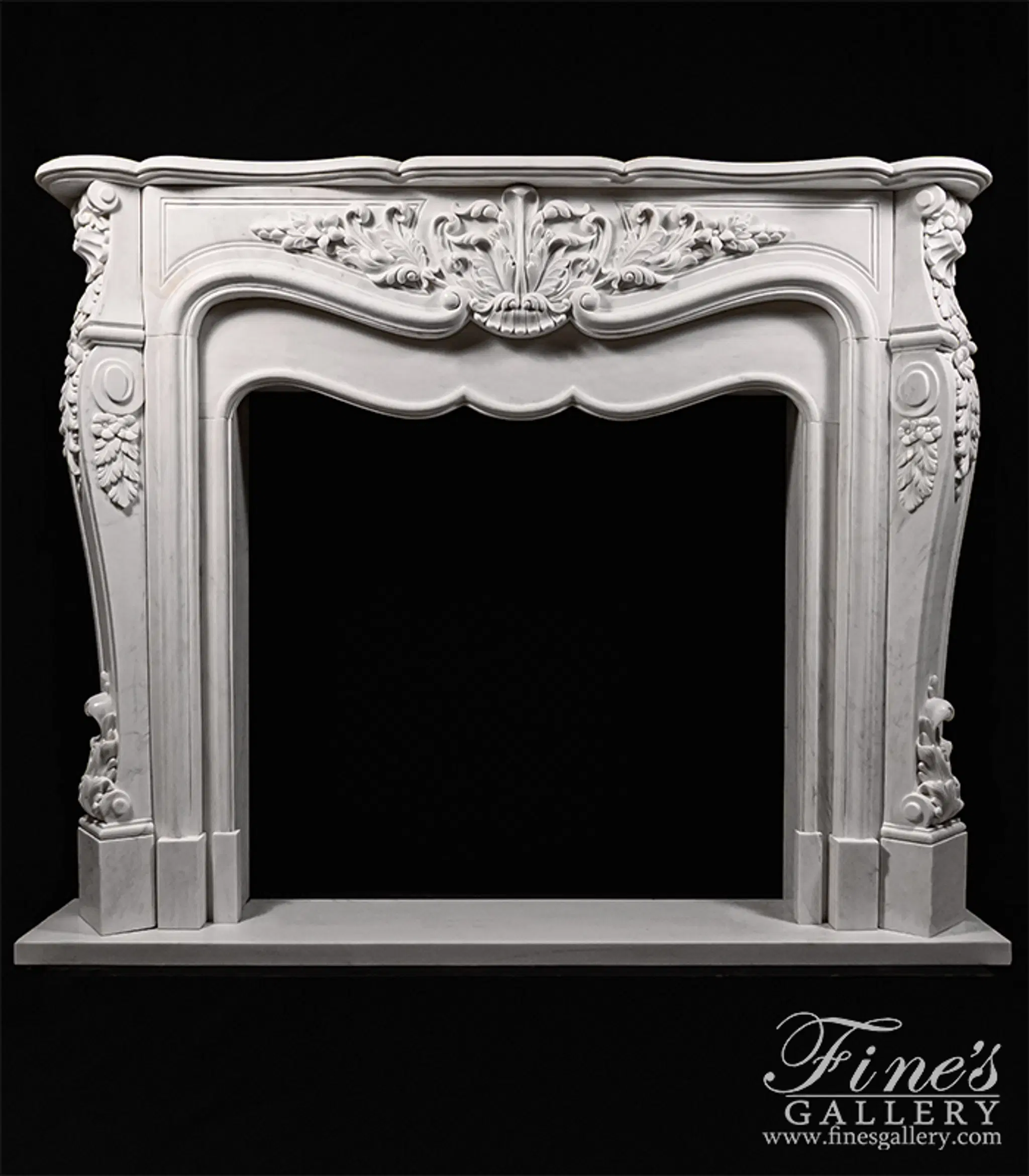 Oversized French Mantel in Statuary White Marble — Model MFP-1233 — Hand-Crafted by Fine's Gallery