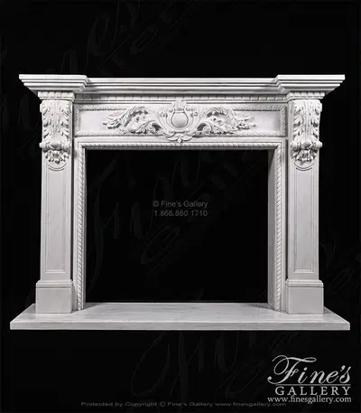 A Spectacular Carved Marble Fireplace in Statuary White Marble