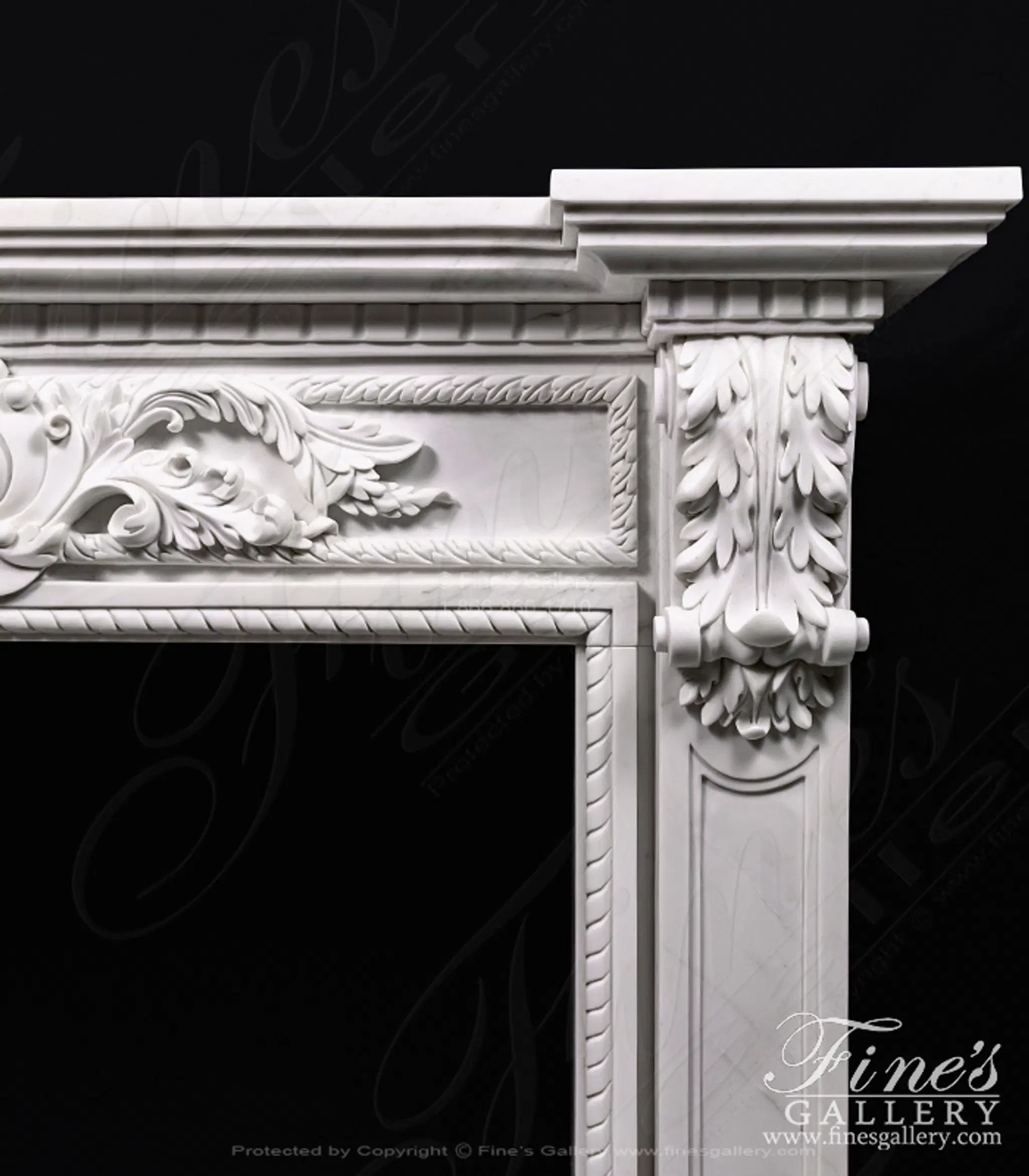 A Spectacular Carved Marble Fireplace in Statuary White Marble — Model MFP-1355 — detail view 5