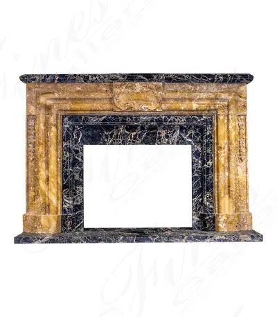 Ornate Bolection Surround in Italian Nuvolato Etrusco & Nero Portoro Marble