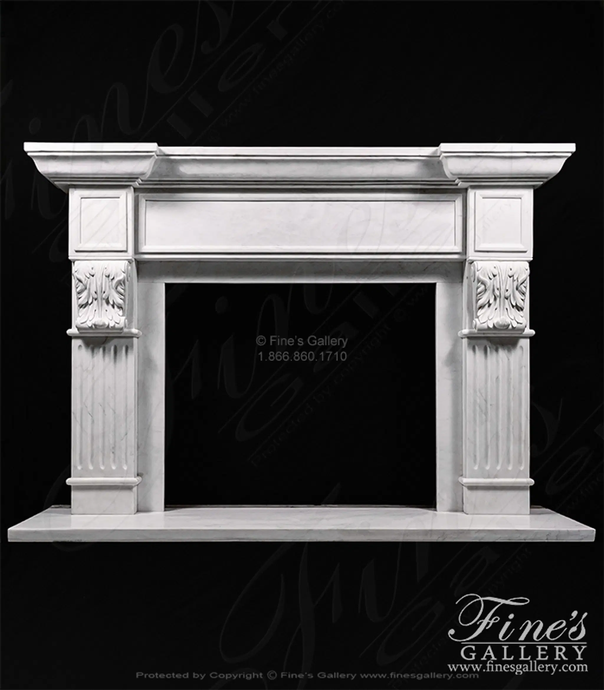 Classic Statuary White Marble Fireplace Mantel — Model MFP-1557 — Hand-Crafted by Fine's Gallery