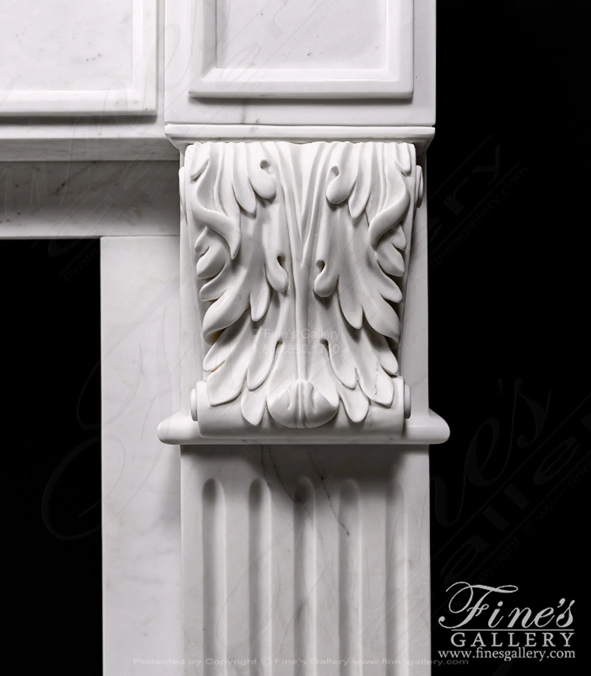 Classic Statuary White Marble Fireplace Mantel — Model MFP-1557 — detail view 6