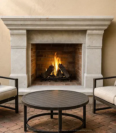 Contemporary Classic Style Mantel in Light Travertine