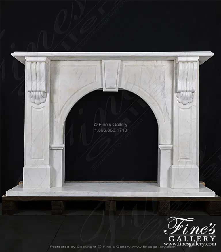 Arched Fireplace in Statuary White Marble