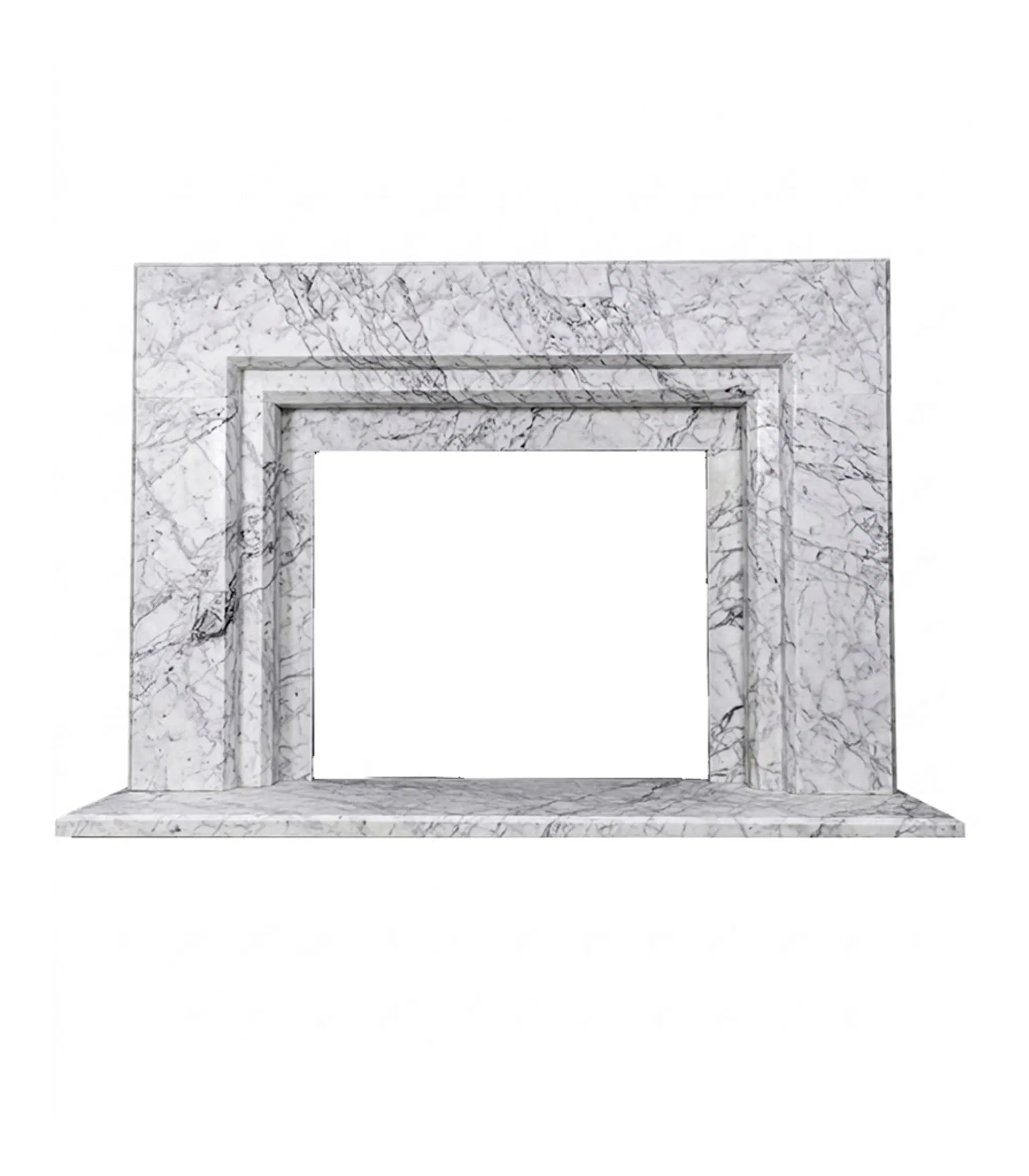 Modern Italian Calacatta Marble Fireplace Mantel — Model MFP-1980 — Hand-Crafted by Fine's Gallery