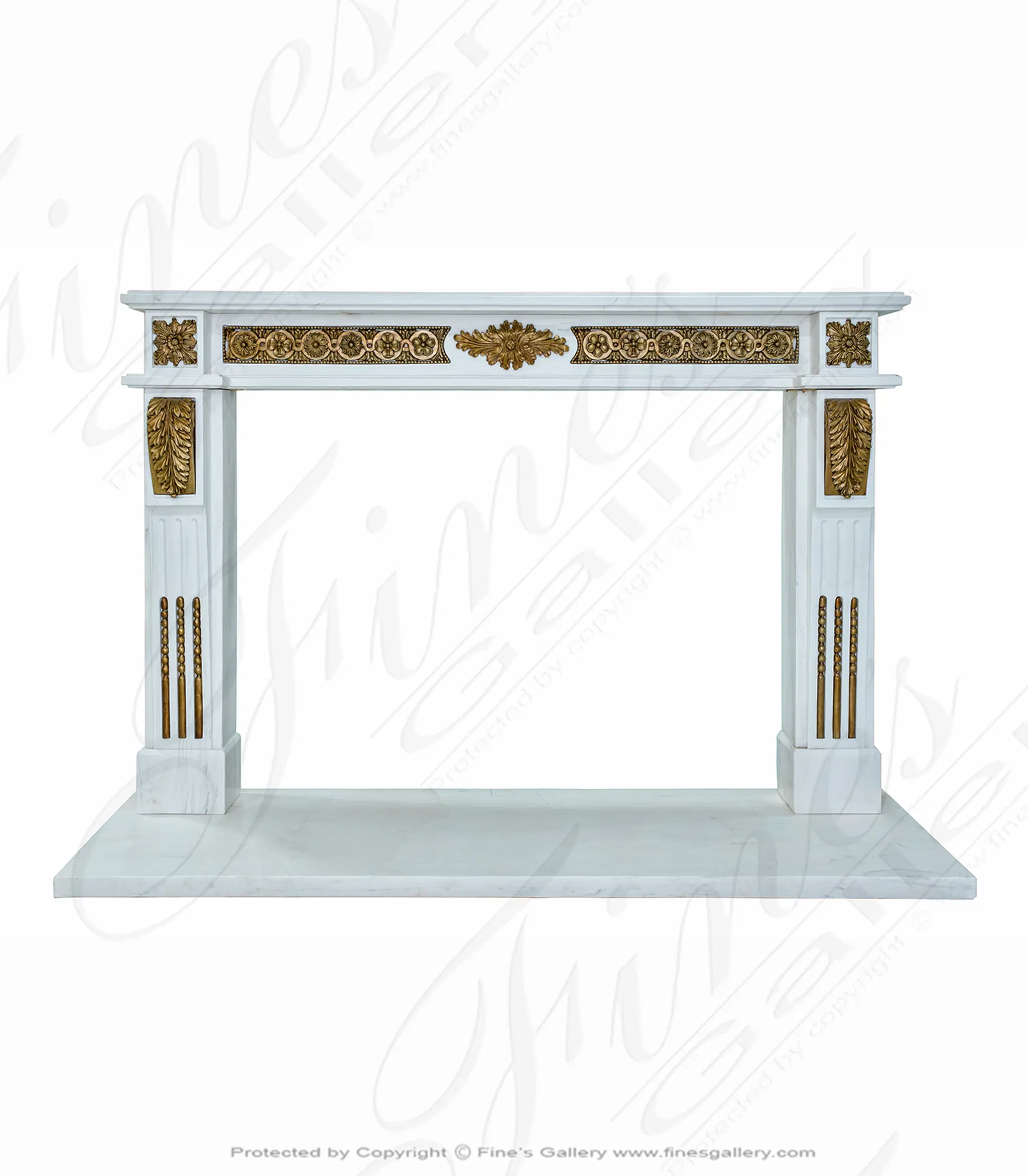 Statuary White Marble Louis XV Mantel with Bronze Scrollwork