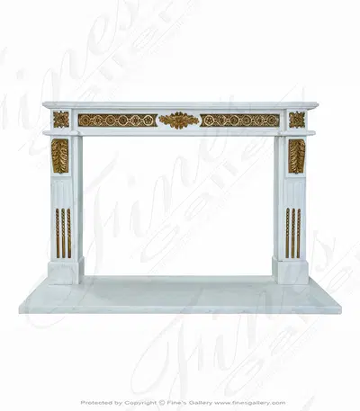 Statuary White Marble Louis XV Mantel with Bronze Scrollwork