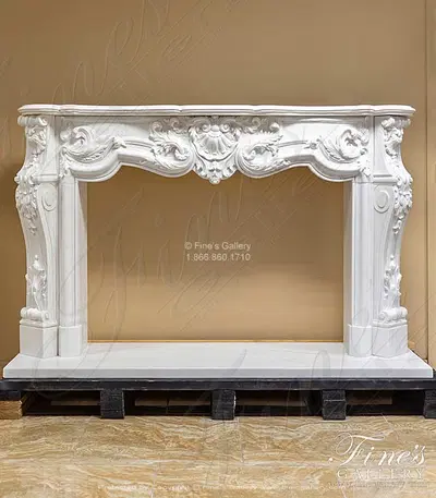 Elaborate Rococo French Mantel in Statuary White Marble