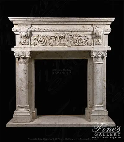 Lions Den Fireplace Mantel in Ivory Travertine