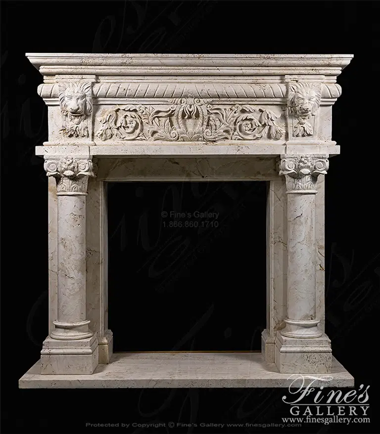Lions Den Fireplace Mantel in Ivory Travertine