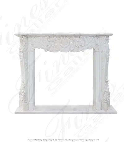 Ornate French Style White Marble Fireplace Surround