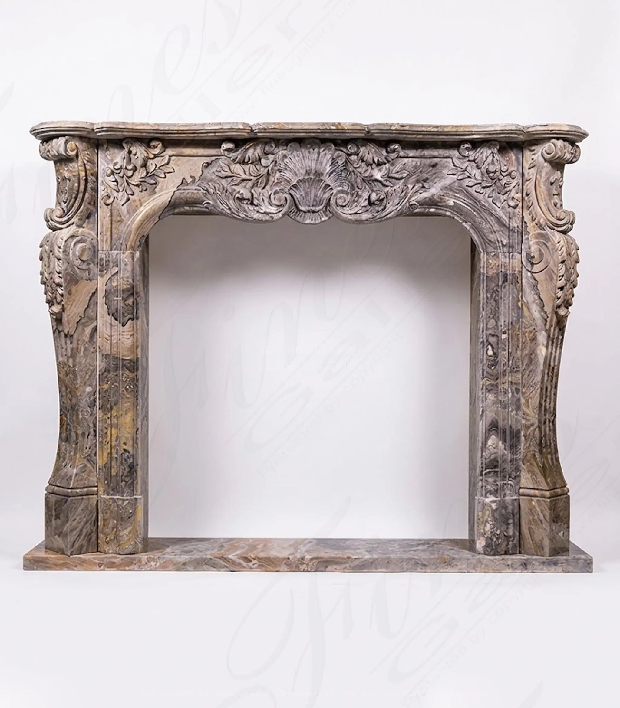 Rare Italian Orobico Marble Mantel in French Style — Model MFP-2128 — Hand-Crafted by Fine's Gallery
