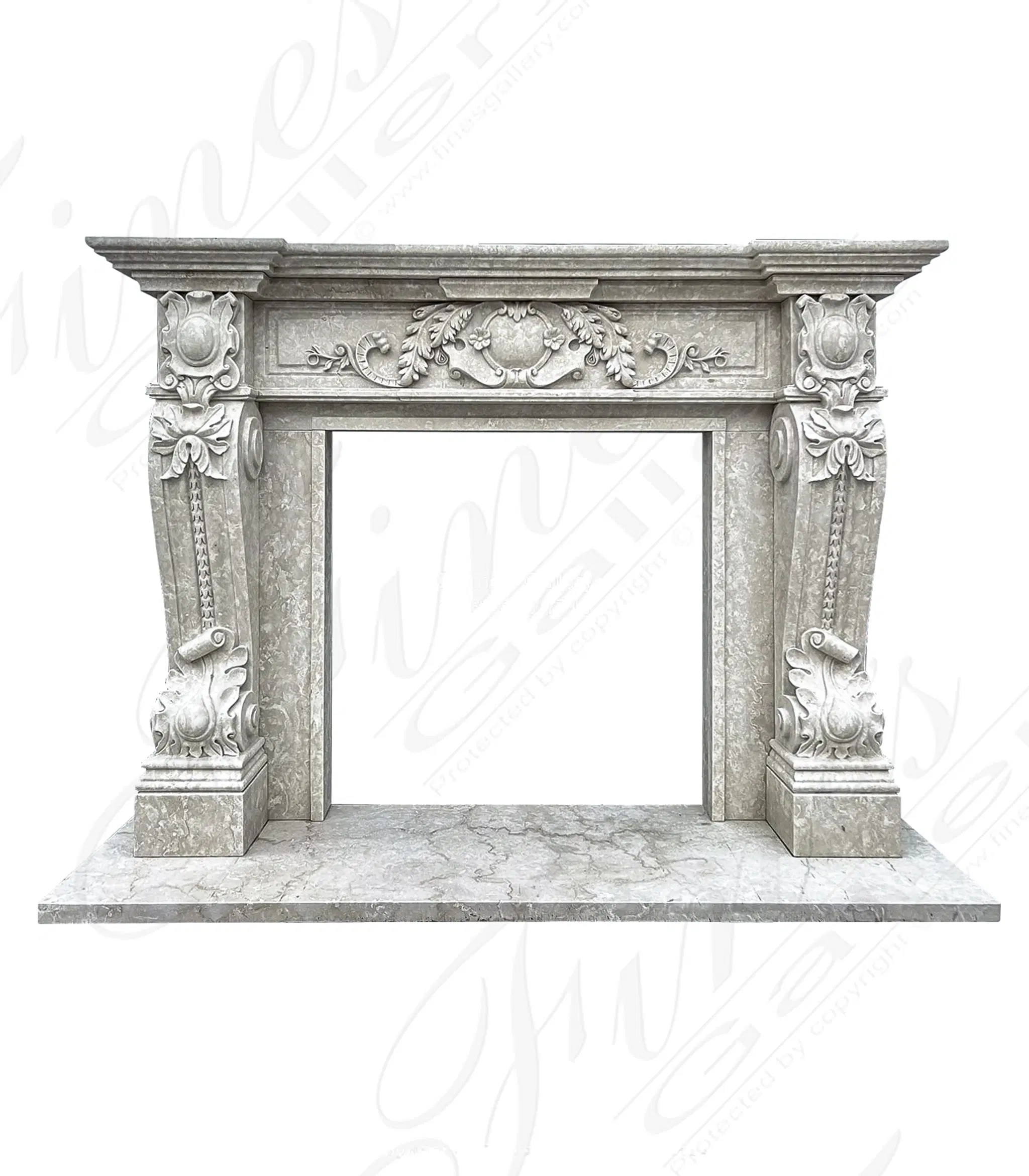 Luxurious Italian Style Mantel in Botticino Fiorito Marble