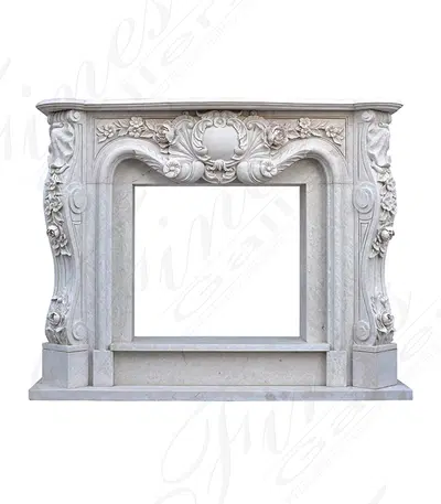 Luxurious Ornate French Mantel in Italian Botticino Marble
