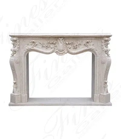 Finely Carved French Style Italian Perlino Marble Mantel